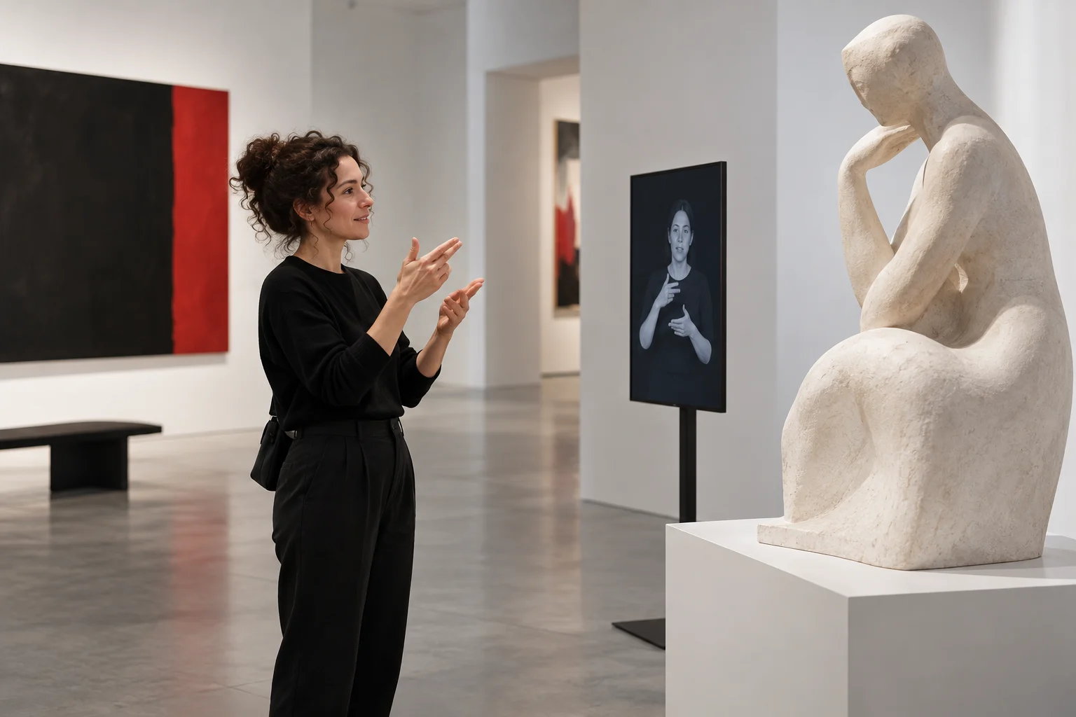 Illustrazione generata: videoguida in lingua dei segni in un ambiente museale